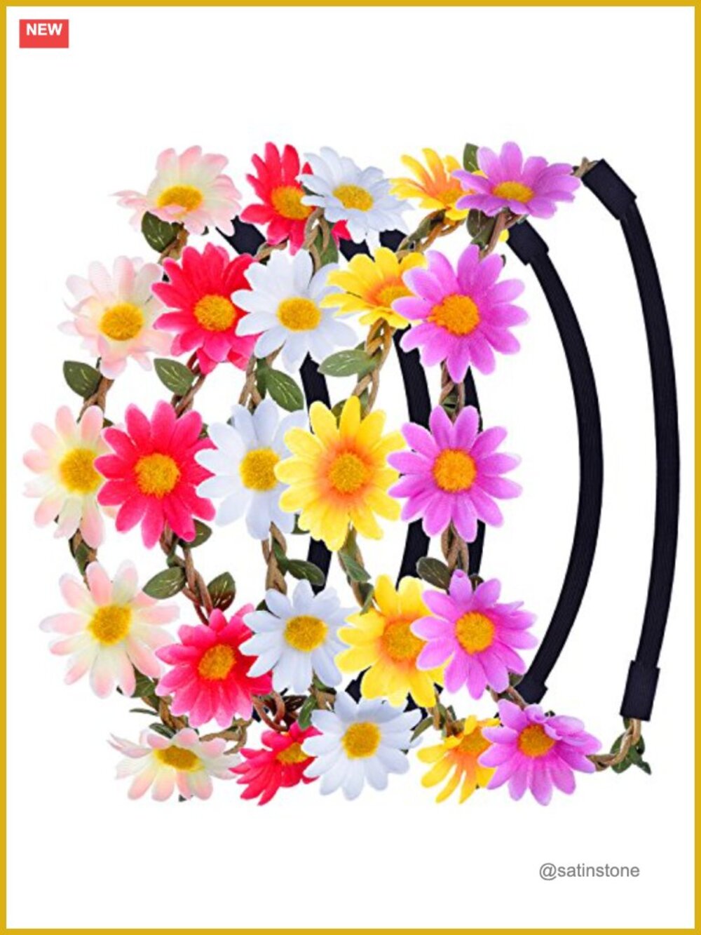 5 Pcs Daisy Flower Crown Headbands Boho Cloth Elastic Ribbon